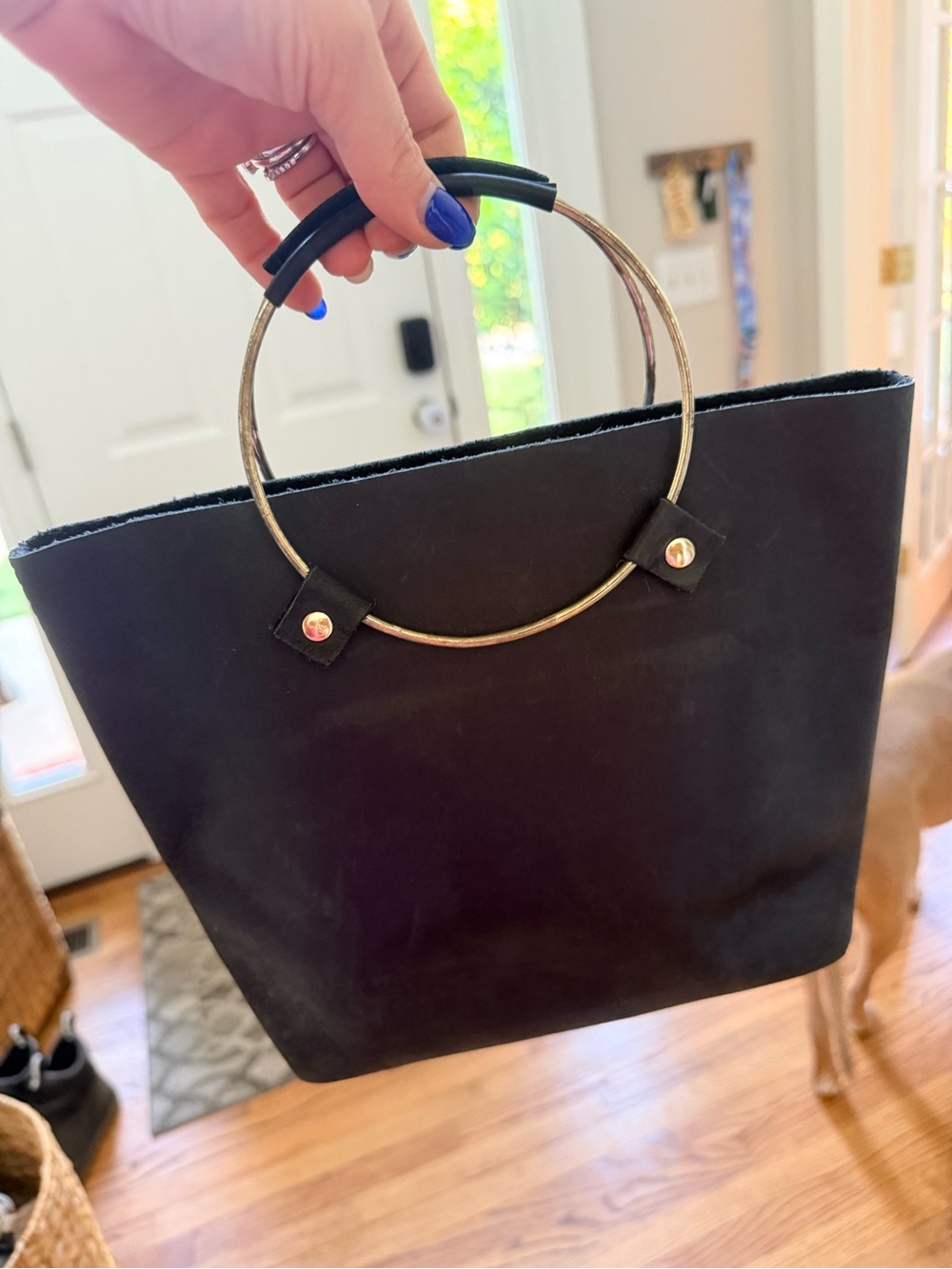 tribe alive Black Tote with Gold Ring Handles